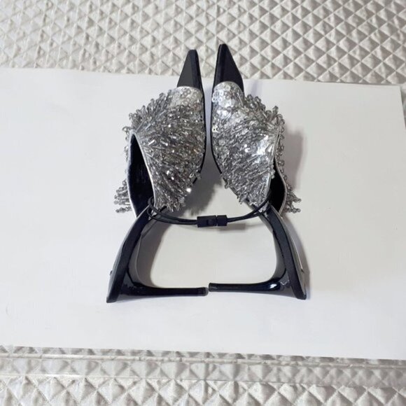 NWT Zara black, grey & silver beaded strap heeled sandals - Picture 15 of 16